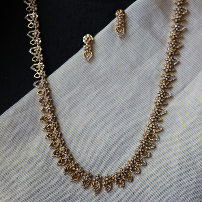 Antique white stone long necklace/ Waistchain and earrings LL03765