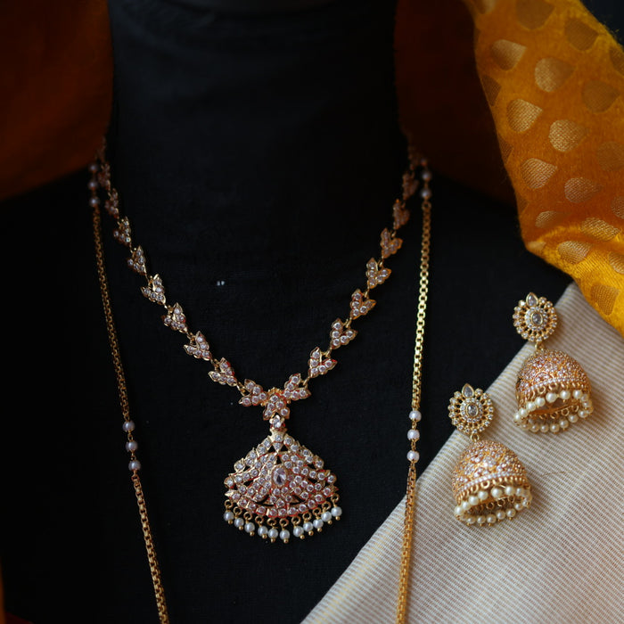 Heritage gold plated short and long padakam set necklace HP2564
