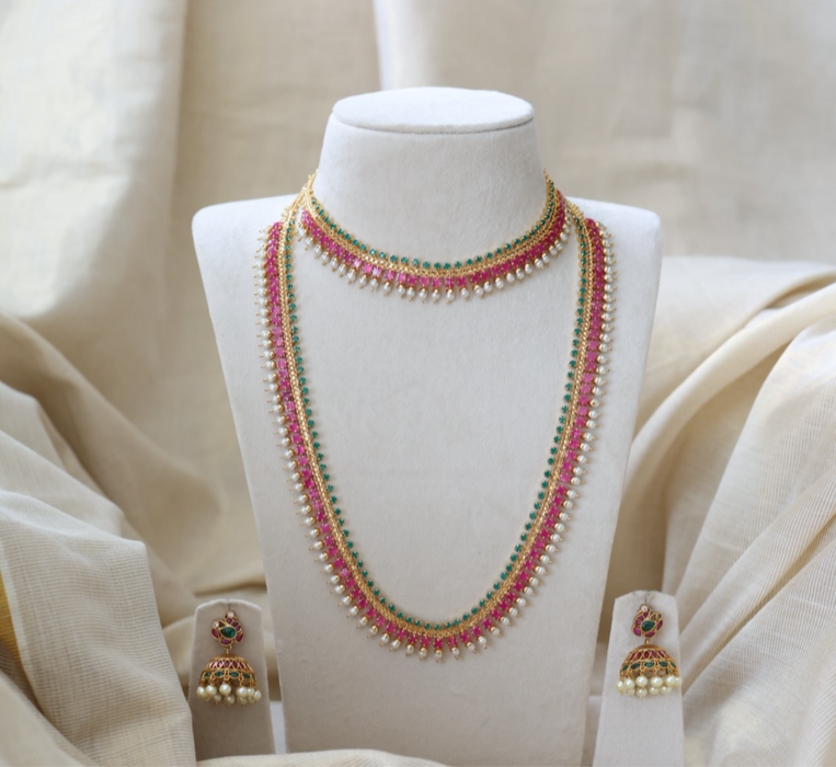 Heritage gold plated long and short necklace HL353