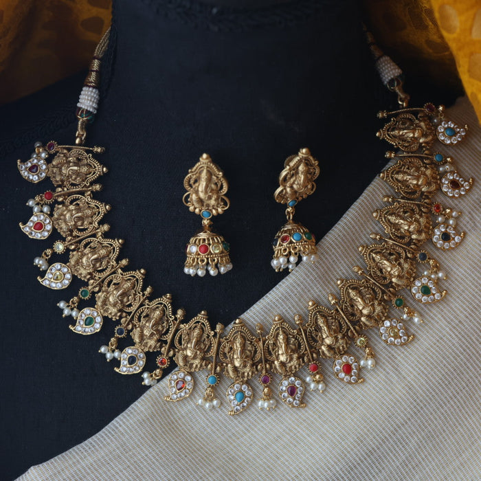 Antique multi stone long necklace with earrings SS11018