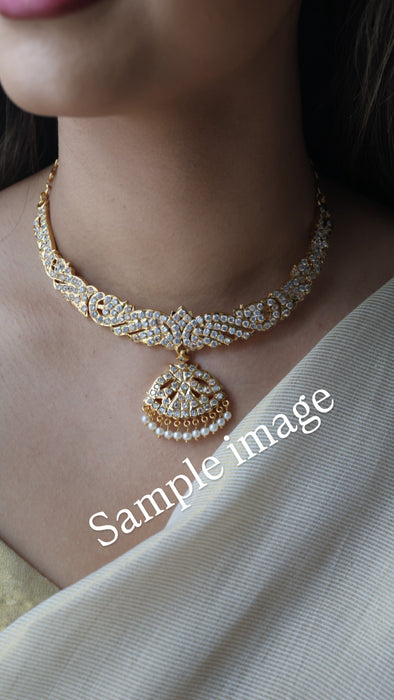 Heritage gold plated ruby white stone short  necklace H8621