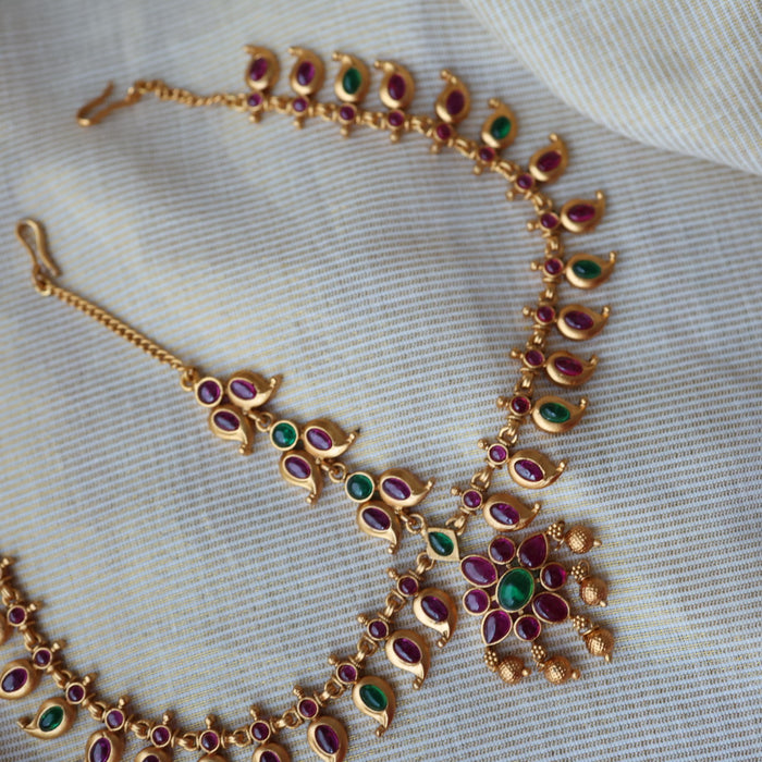 Antique ruby stone 3 layer maang tikka TA2188