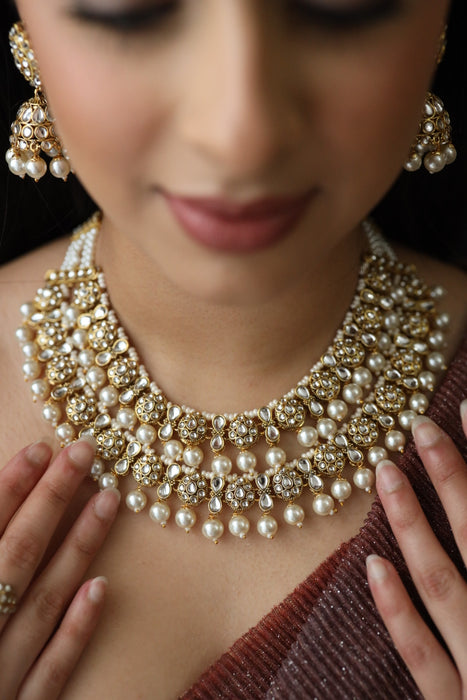 Heera white beads short necklace with earrings and tikka 23492765