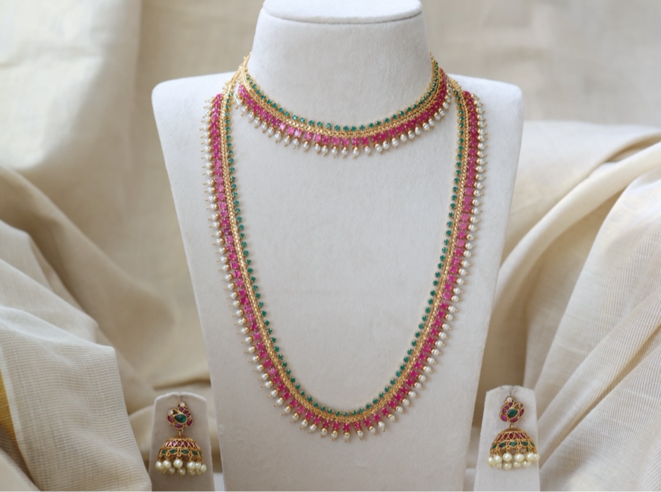Heritage gold plated long and short necklace HL353