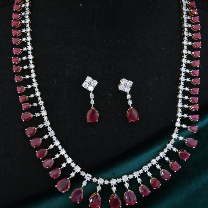 Cz stone long necklace and earrings 1425