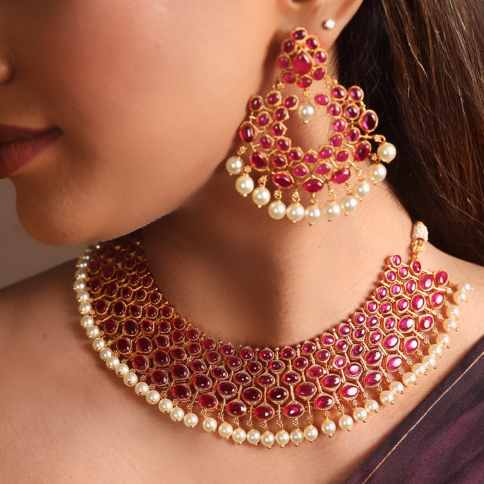ANTIQUE RUBY SHORT NECKLACE & EARRING 15580