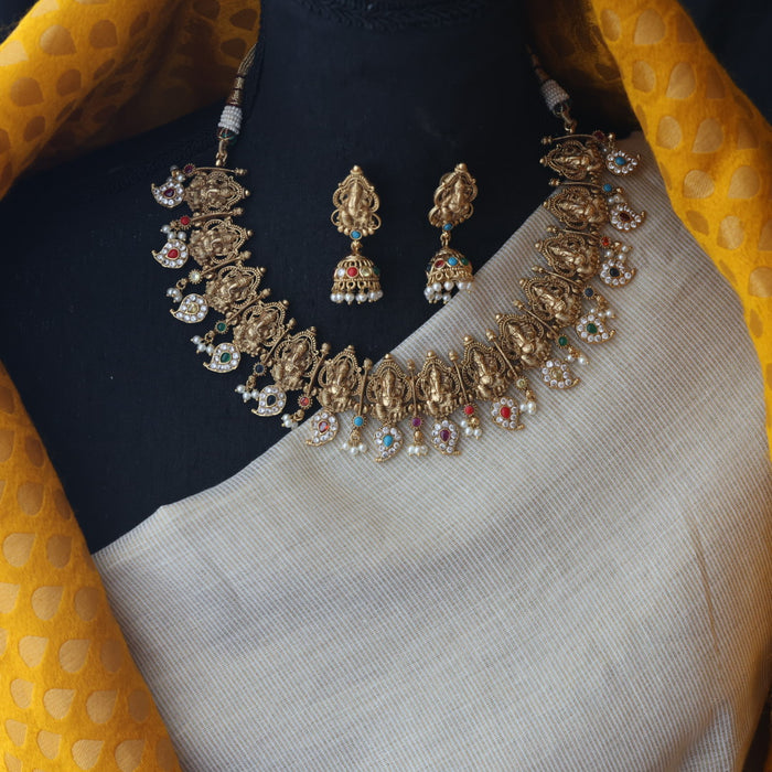 Antique multi stone long necklace with earrings SS11018