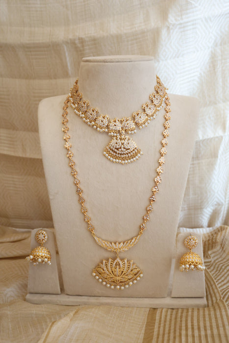 Heritage gold plated short and long padakam set necklace HP217