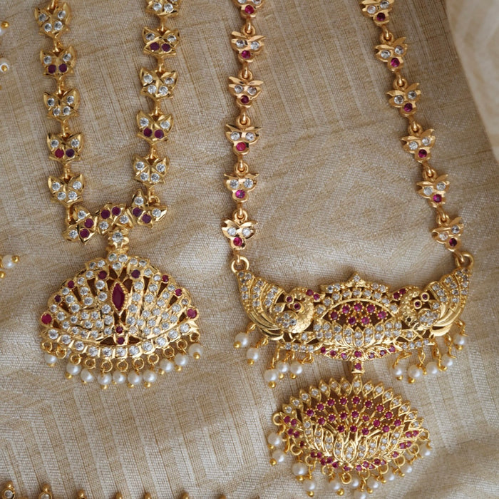 Heritage gold plated ruby white stone padakam necklace set with earrings HP3045