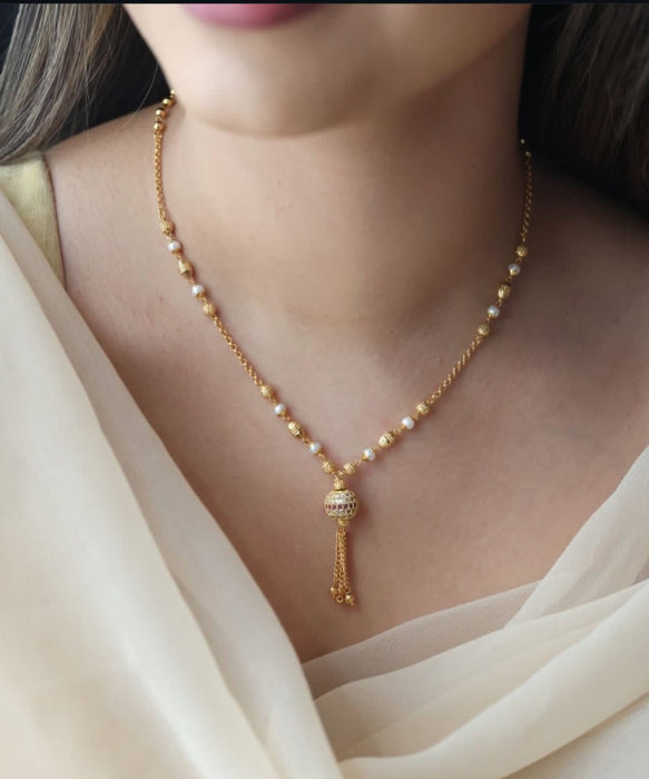 Heritage gold plated pearl short chain H7883