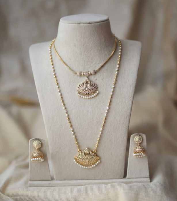 Heritage gold plated padakam long and short necklace set with earrings HPS168