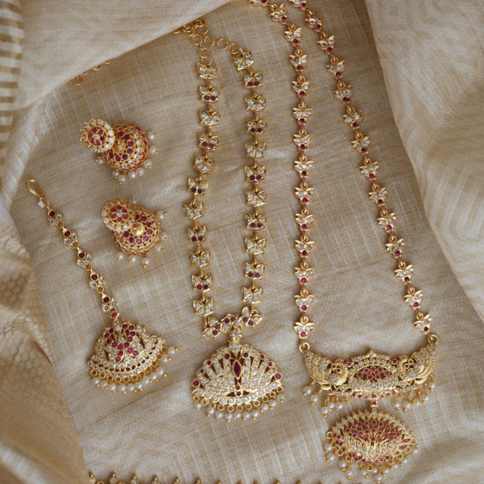 Heritage gold plated ruby white stone padakam necklace set with earrings HP3045