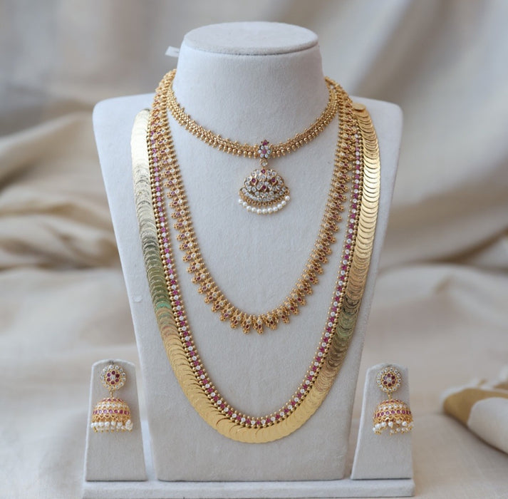 Heritage ruby white stone necklace with Jumka