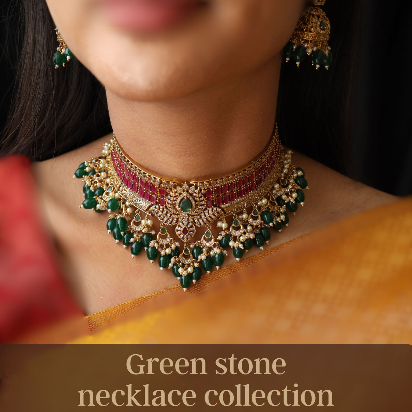 Green stone necklace collection