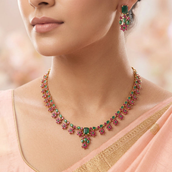 Antique short necklace and earrings TTS405