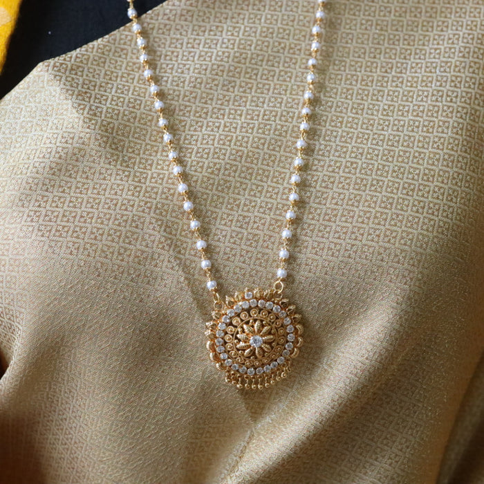 Heritage gold plated padakam long pearl chain 1657765