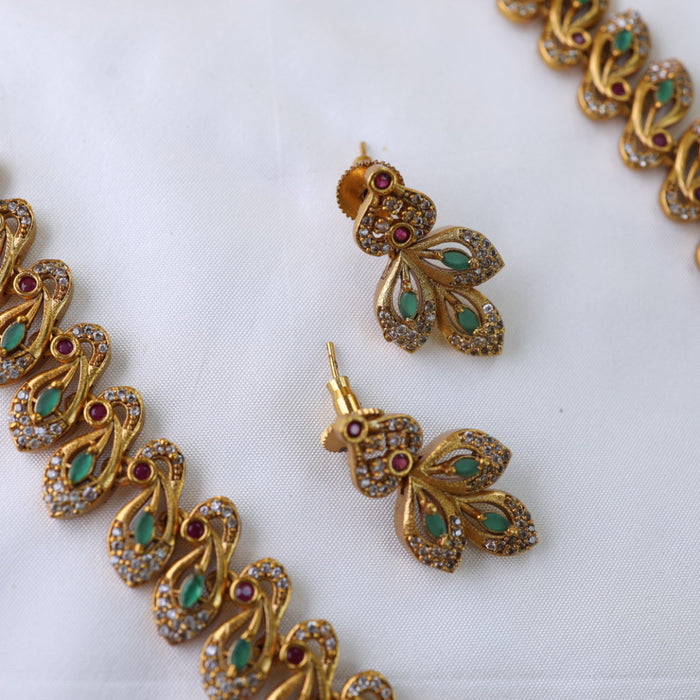 Antique multi stone long necklace and earrings LL03021