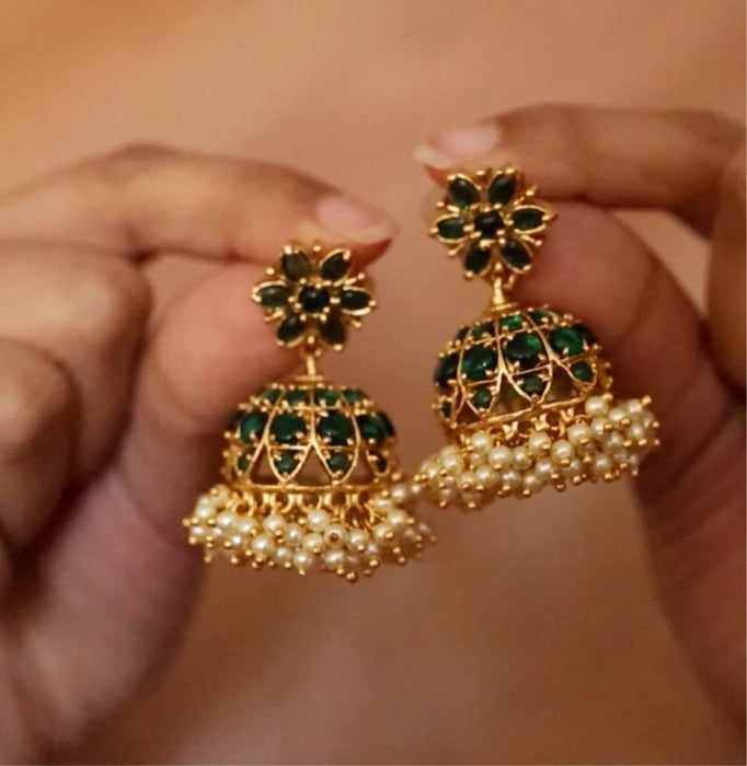Antique green stone jumka earrings 46667743