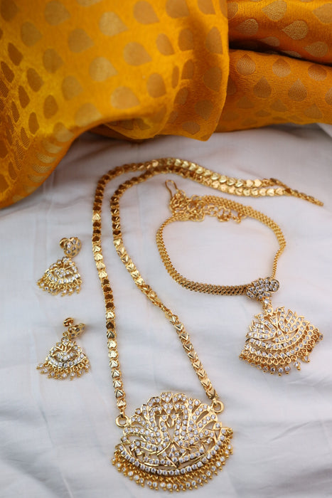 Heritage gold plated long and short necklace with earrings AA1445678