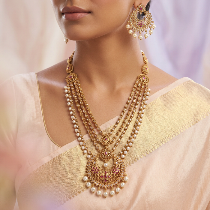 Trendy gold stone long necklace with earrings G102