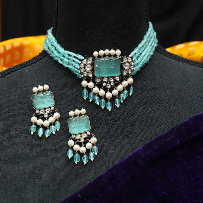 Trendy mint bead choker necklace and earrings BEAD006