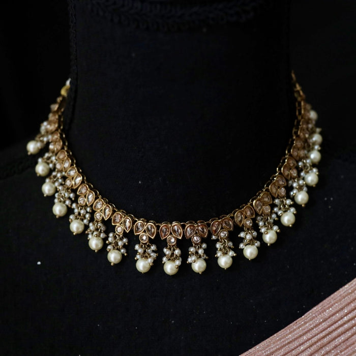 Trendy pearl bead choker necklace with earrings and tikka 1488988