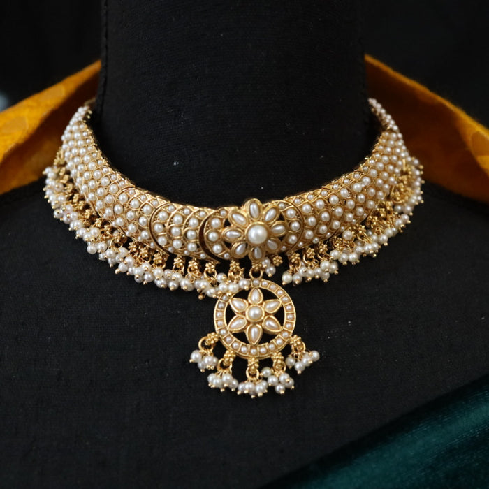 Antique pearl choker necklace with earrings 16426