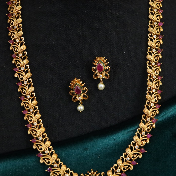 Antique gold long necklace with earrings 16440