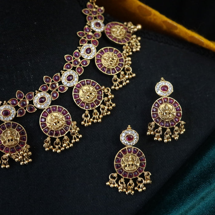 Antique ruby short necklace with earrings 16468