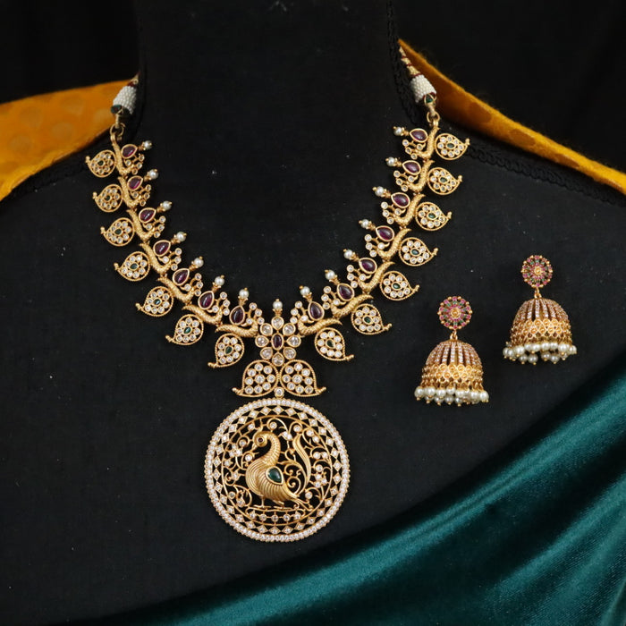 Antique gold long necklace with earrings 144557