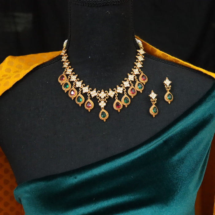 Antique gold long necklace with earrings 144558