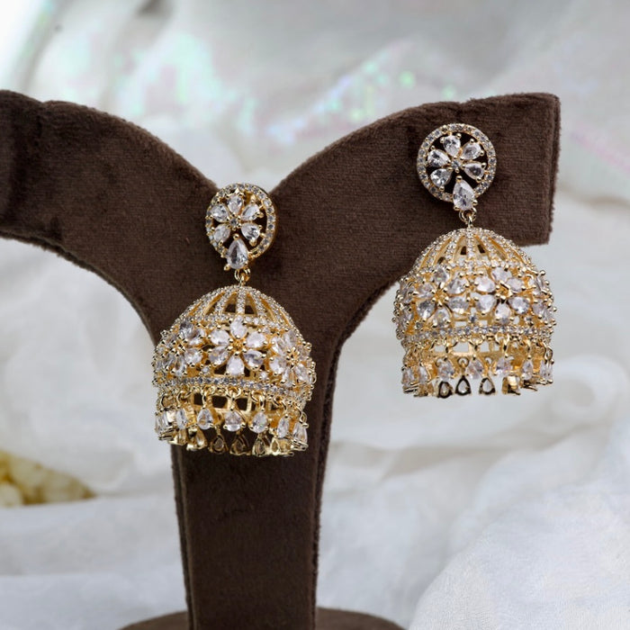 Cz white stone jumka earrings 124982