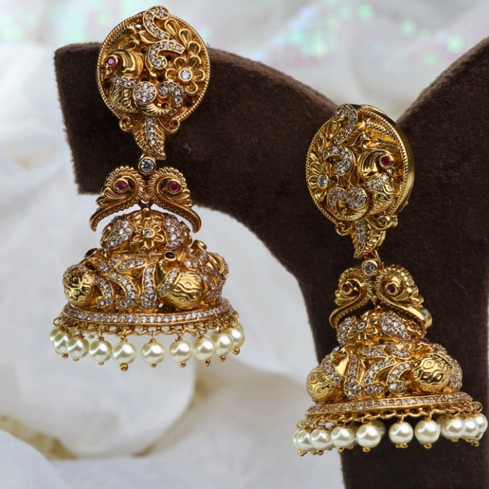 Antique white stone Jumka earrings 124970