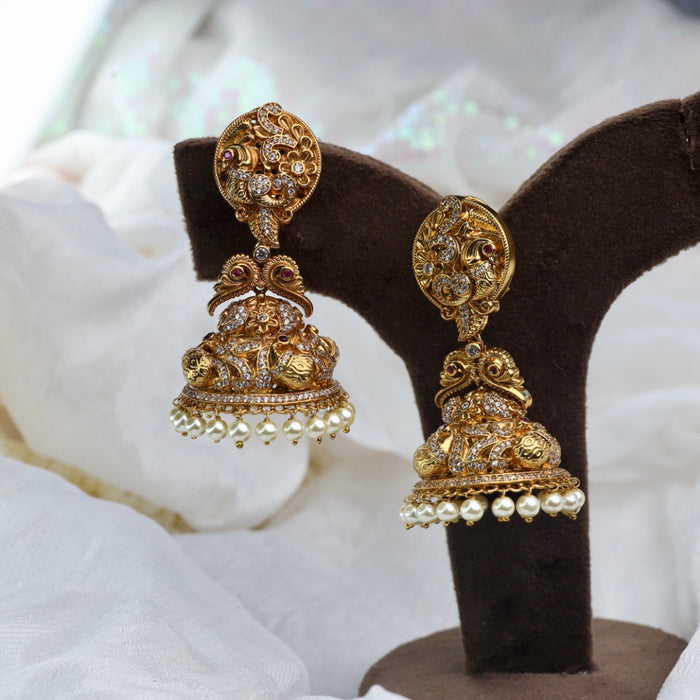 Antique white stone Jumka earrings 124970