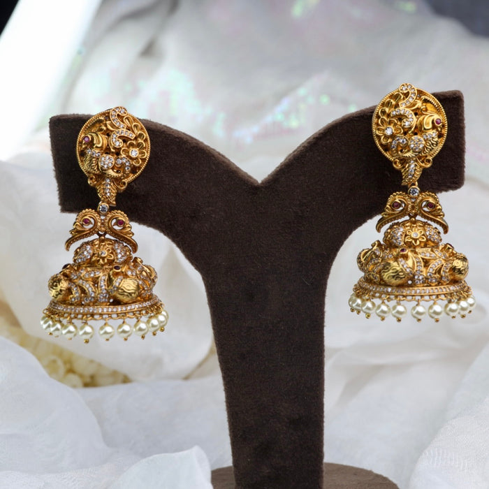 Antique white stone Jumka earrings 124970