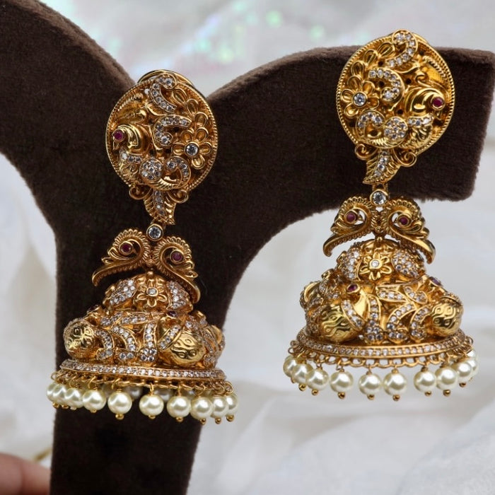 Antique white stone Jumka earrings 124970