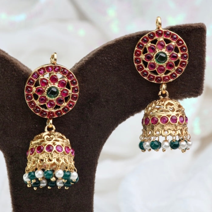 Antique ruby green jumka earrings 1241013