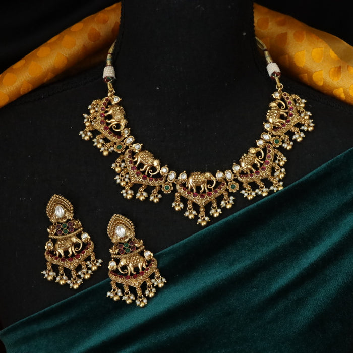 Antique gold short necklace with earrings 17706