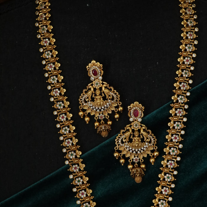 Antique gold long necklace with earrings 17696