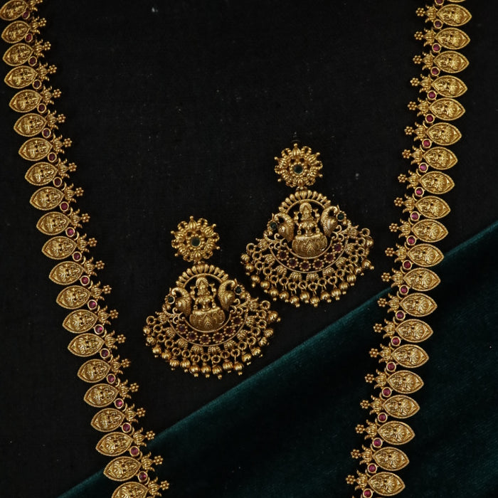Antique gold long necklace with earrings 17705