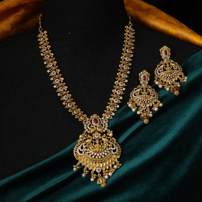 Antique gold short necklace with earrings 17707