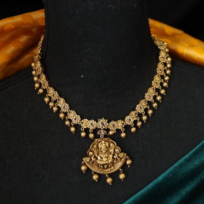 Antique gold short necklace with earrings 17706