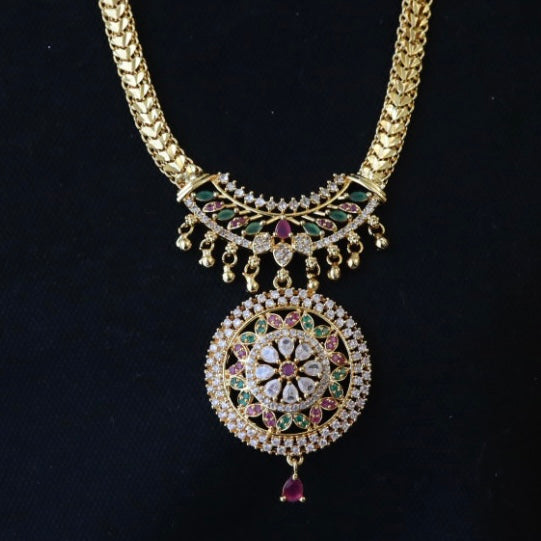 Heritage gold plated multi stone padakam long necklace 124566