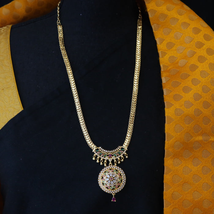 Heritage gold plated multi stone padakam long necklace 124566