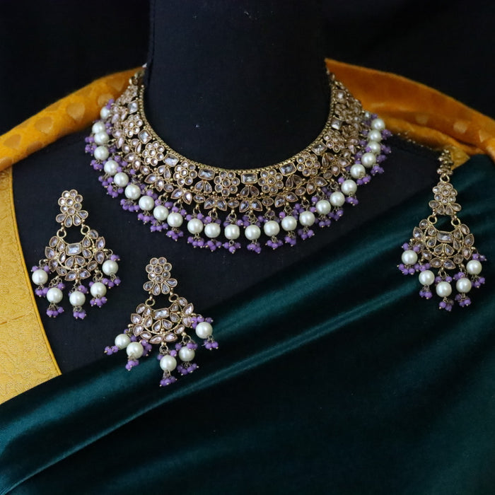 Trendy purple choker necklace and earrings  211136