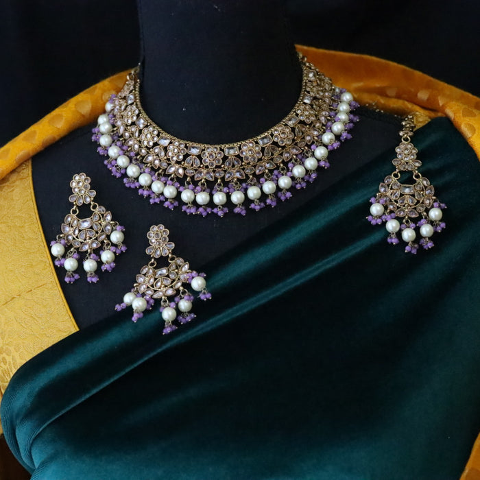 Trendy purple choker necklace and earrings  211136