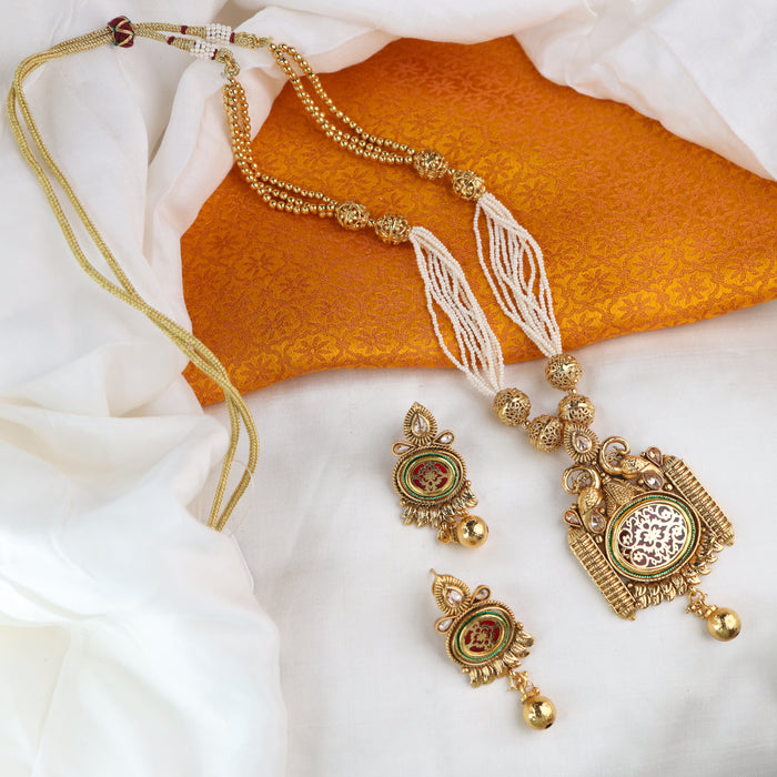 Antique pearl pendant chain and earrings 16730