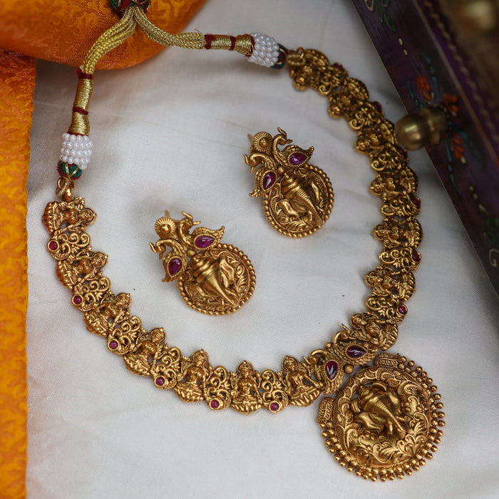 Antique  ganesh short necklace and earrings 15691