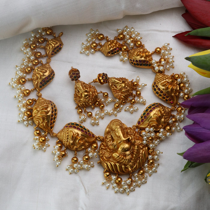 Antique ganesh temple short necklace and earring 15709