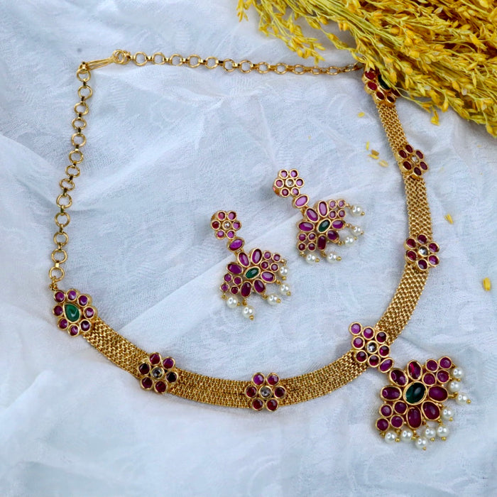 Antique ruby short necklace with earrings 14588